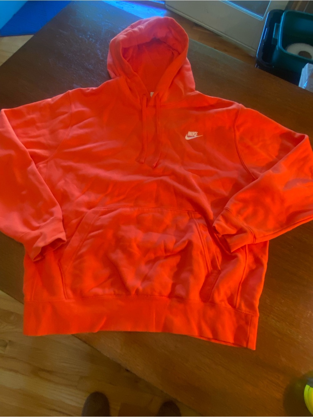 Nike Club Hoodie Mens Large Bright Orange White Swoosh Pullover Sweatshirt EUC